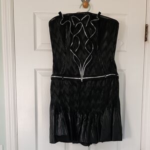 Alex Teih Couture Elegant Strapless Black Faux Leather Dress with Zipper Detail